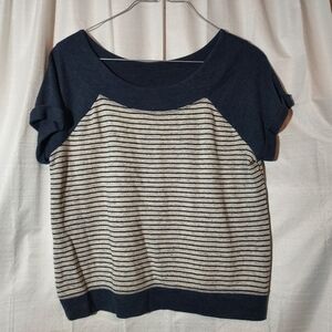 Maurices Striped Blue & Gray Short Cuffed Sleeve Sweater Shirt Women’s Size XL